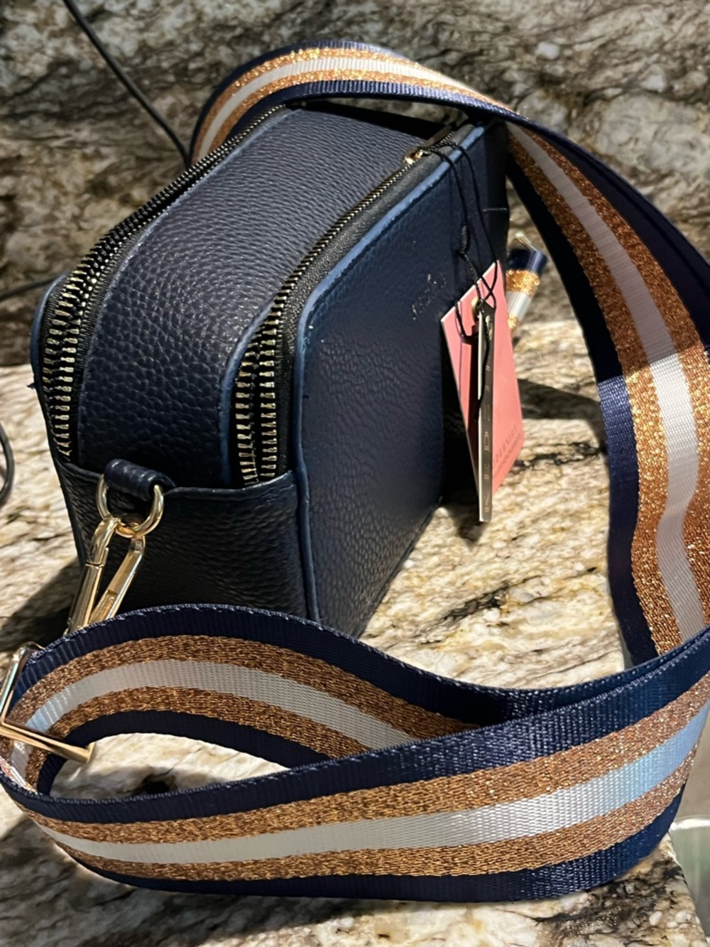 Kedzie Navy Crossbody Bag with Striped Extra Strap - Picture 3 of 15